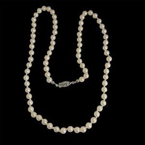 Vintage White Glass Pearl Necklace 24" 4mm Hand Knotted Matinee Length Clasp